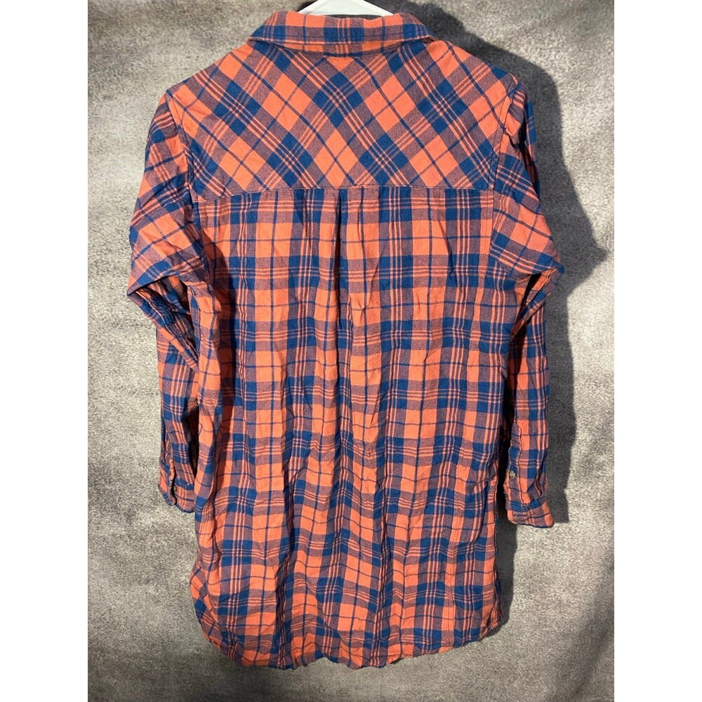 Toad&Co Women's S Flannel Plaid Button Down Dress Burnt Orange Blue Tunic - Picture 5 of 12